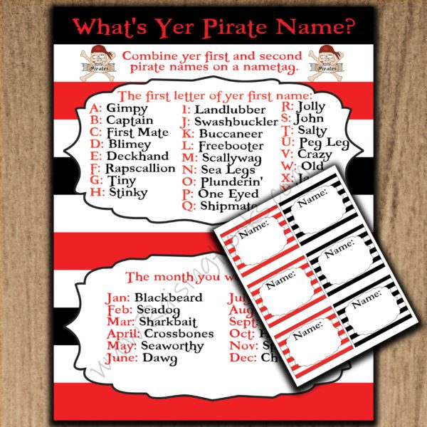Pirate Name Game & Tags