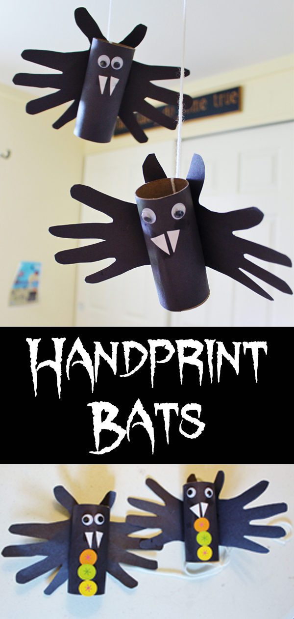Handprint Bats - A fang-tastic Halloween craft to add to your Halloween decor and fun!