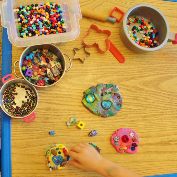 Decorating Playdough With Beads - Raising Hooks