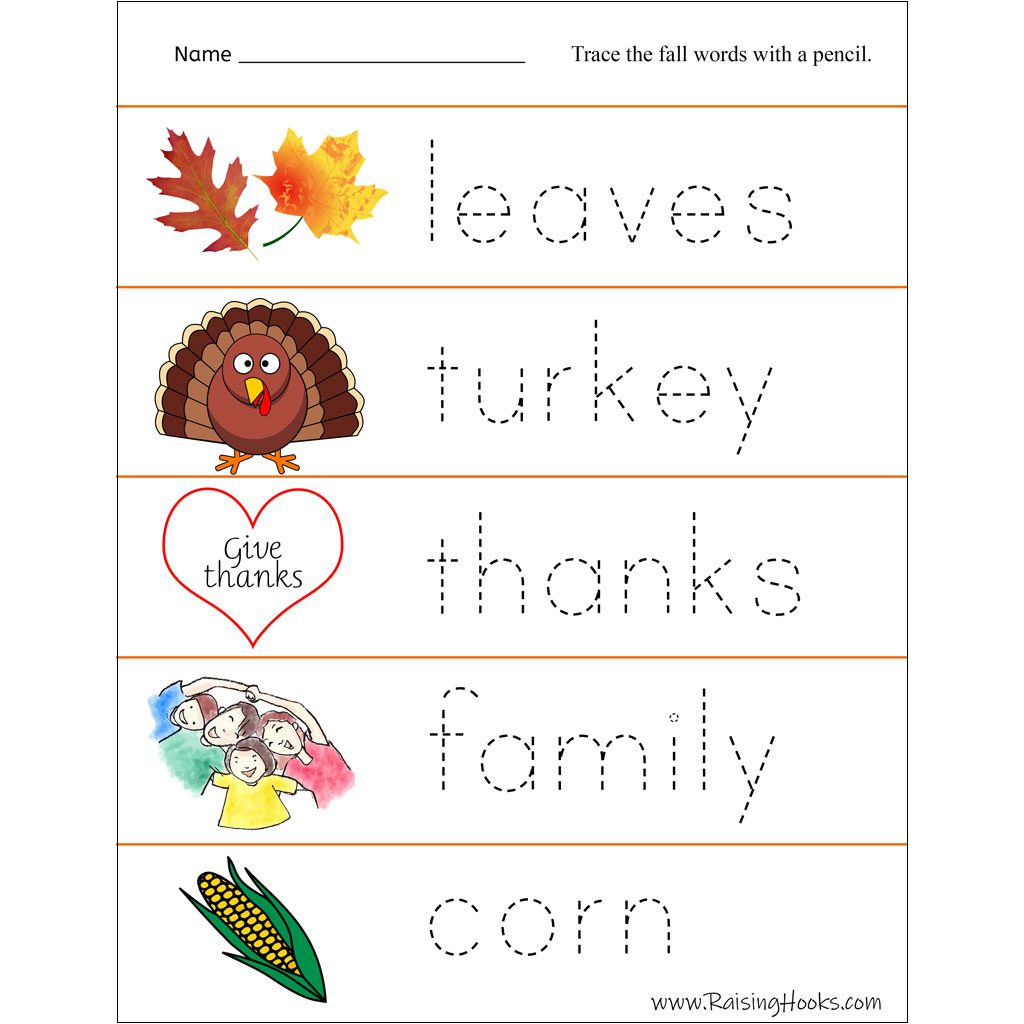 Tracing Fall Words - Raising Hooks
