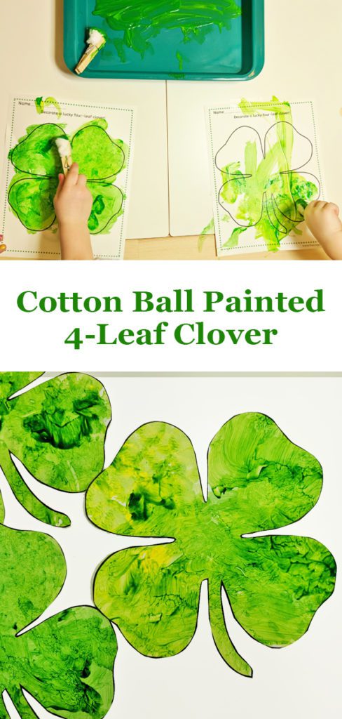 Cotton Ball Painted Four Leaf Clover #stpatricksday #craftsforkids #painting #crafts #green