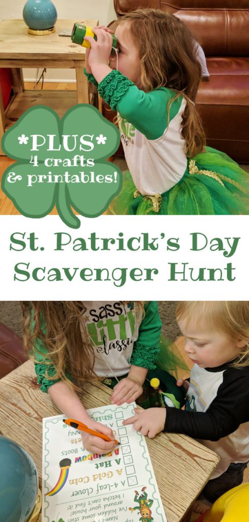 St. Patricks Day Scavenger Hunt with 4 cute crafts and printables! #stpatricksday #green #scavengerhunt #craftsforkids #crafts #activities #activitiesforkids