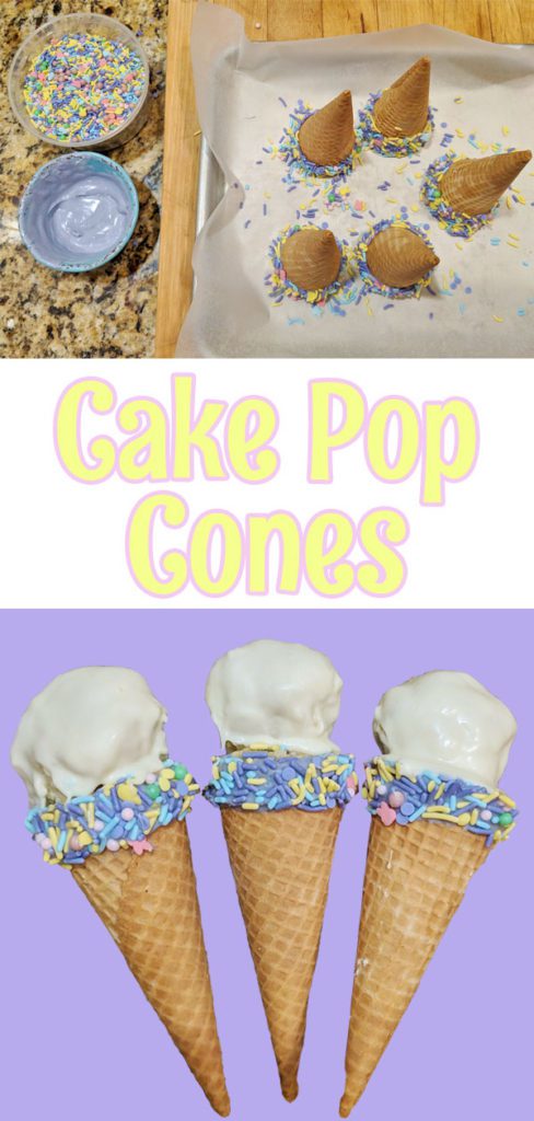 Cake Pop Cones - A cute and delicious dessert for Easter and spring celebrations! #easter #dessert #yum #cake #cakepop #icecream #recipe #chocolate