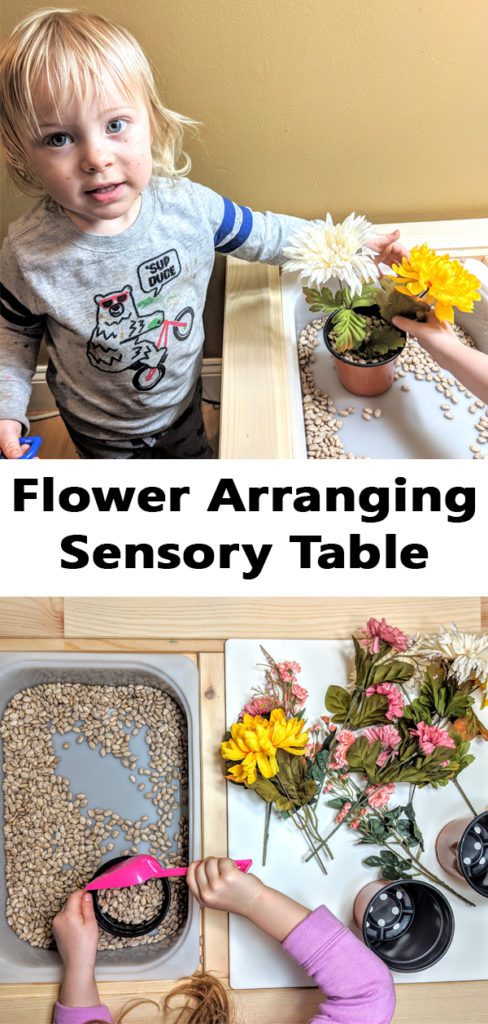 Flower Arranging Sensory Table - A fun Spring activity for little hands! #spring #flowers #activitiesforkids #activities #toddleractivities #fun #plant #garden