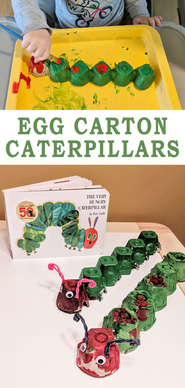 Egg Carton Caterpillars - An Eric Carle Inspired Children's Craft #craft #craftsforkids #paint #artsandcrafts #kids #activitiesforkids #reading #ericcarle #caterpillars #butterflies