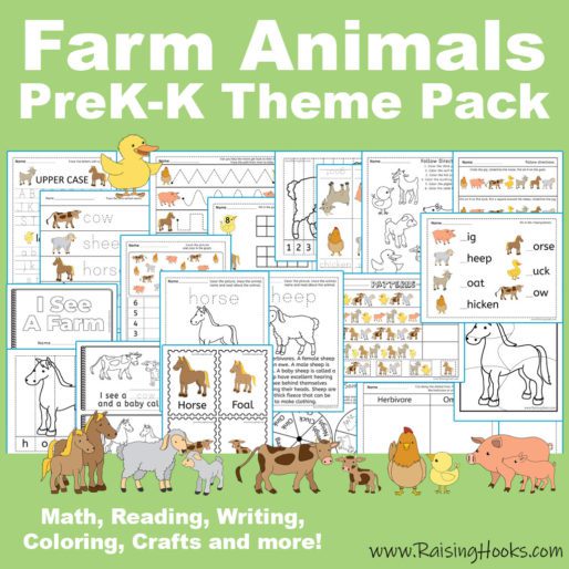 Farm Animals PreK-K Theme Pack #homeschool #homeschooling #worksheets #learning #teaching #farmanimals