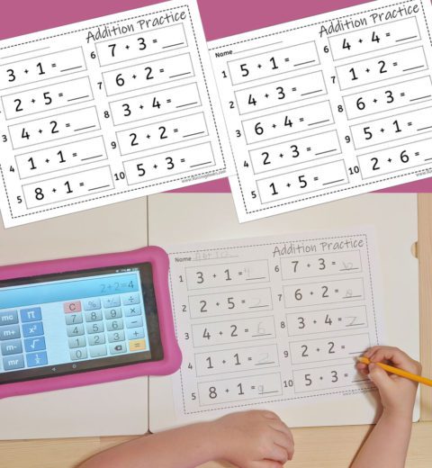 Addition Practice Worksheets - Great for calculator practice, writing, counting blocks and more! #math #homeschool #homeschooling #kids #worksheet #printable