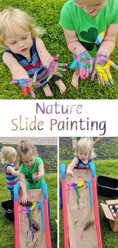 Nature Slide Painting - A fun craft-ivity for kids outside! #raisinghooks #crafts #art #activities #kids #fun #paint #painting #homeschooling #