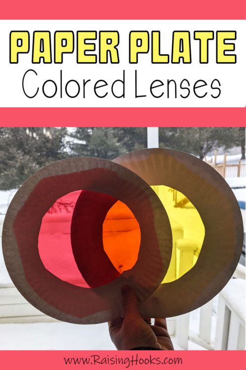 A paper plate with the center cut out and a piece of cellophane taped on to create a colorful lens.